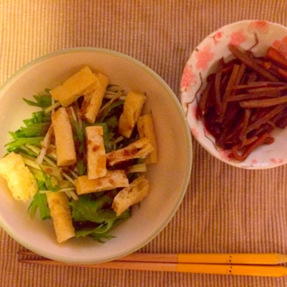 水菜サラダ ときんぴらごぼう|jcookingさん