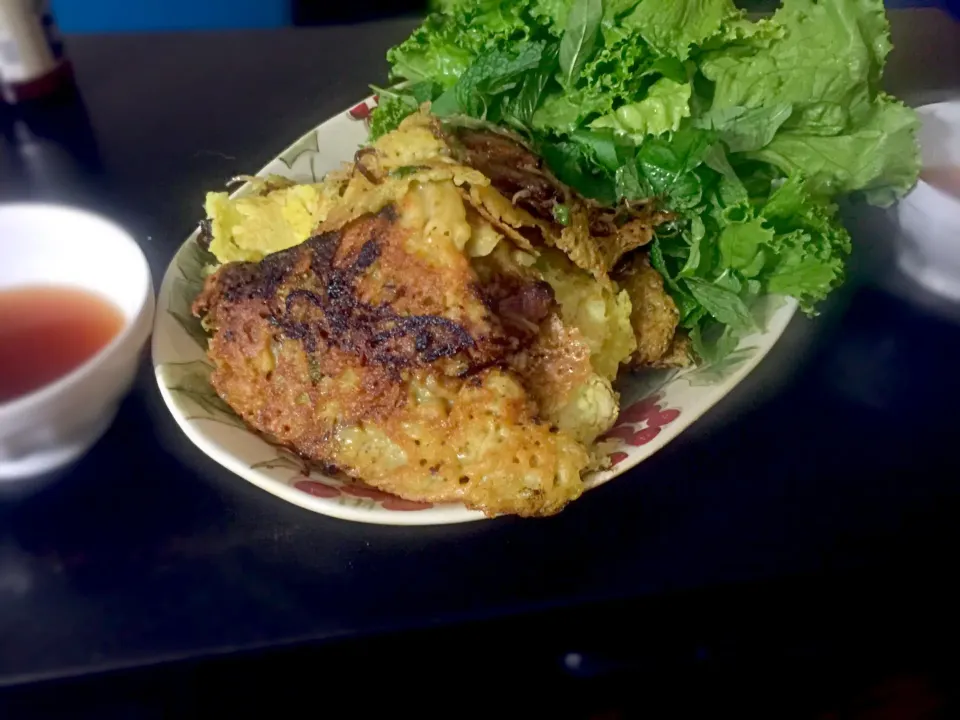 Vietnamese Crepes with roasted hoisin honey glazed pork belly, bean sprouts, and green onion with green leaf lettuce, mint|Jenny Voさん