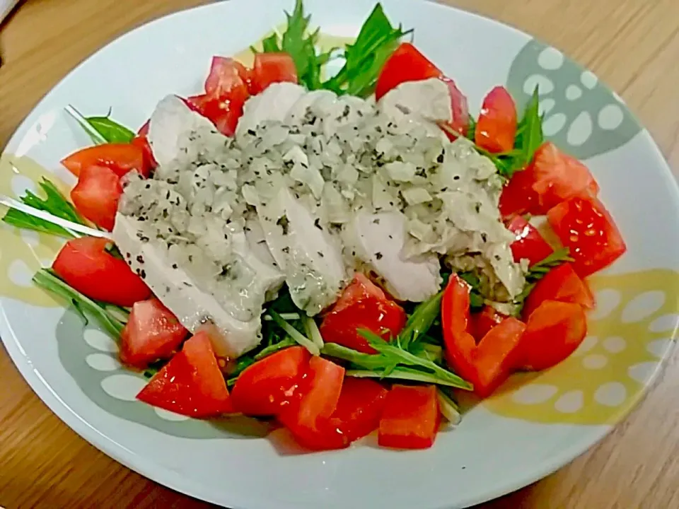 今夜のチキンサラダ🌽手作りノンオイルドレッシング♪
steamed chicken salad with non oil dressing #healthy#non oil dressing# salad|nene_rozieさん