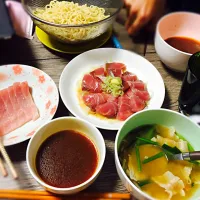 つけ麺とブリのカルパッチョ、お刺身🐟💡