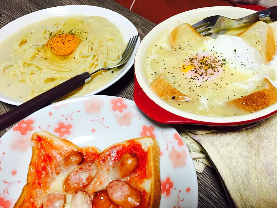 カルボナーラ、グラタン風カルボパン、ピザ風パン🍕🍞🙋💕✨|コアラままさん