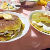 Snapdishの料理写真:抹茶ミルクレープもといパンケーキ😂🍴🎂|コアラままさん