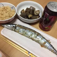 2016.10.18 秋刀魚の塩焼きと椎茸こんにゃくの煮物、茶飯|しおりさん