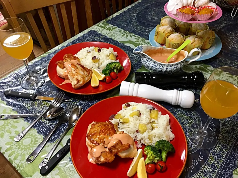 Dinner for tonight crispy chicken steak with sweet potato rice 🍴✨🍷 let's dig in|Babyluv Cabrera Ocampoさん