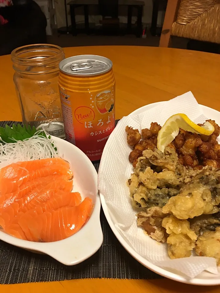 sashimi nankotsu mushroom tempura|bowssyさん