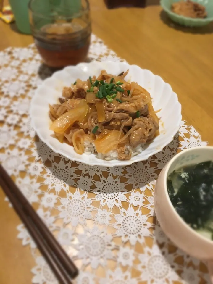 豚肉としらたきのケチャップ甘酢炒め
ワカメスープ|えりさん