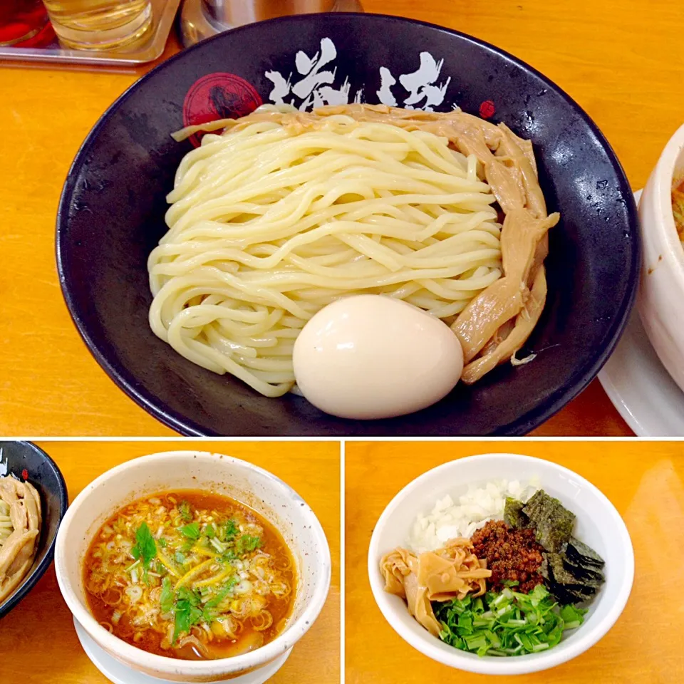 Snapdishの料理写真:味玉つけ麺 旨辛ゆず醤油味と台湾ゴハン|kayak-gohanさん