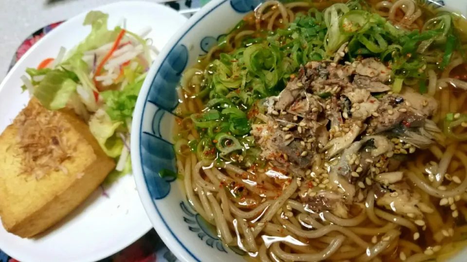 鯖缶そば！厚揚げサラダ！|あまねさん