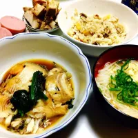 カレイの煮物定食#にゅうめん#おこわ#鶏ハム|さえちこさん