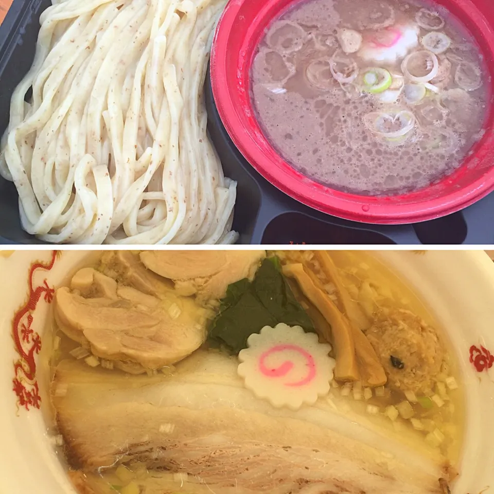 Snapdishの料理写真:頑者のつけ麺とシャモロックラーメン@つけ博(大久保公園)|yoooochanさん