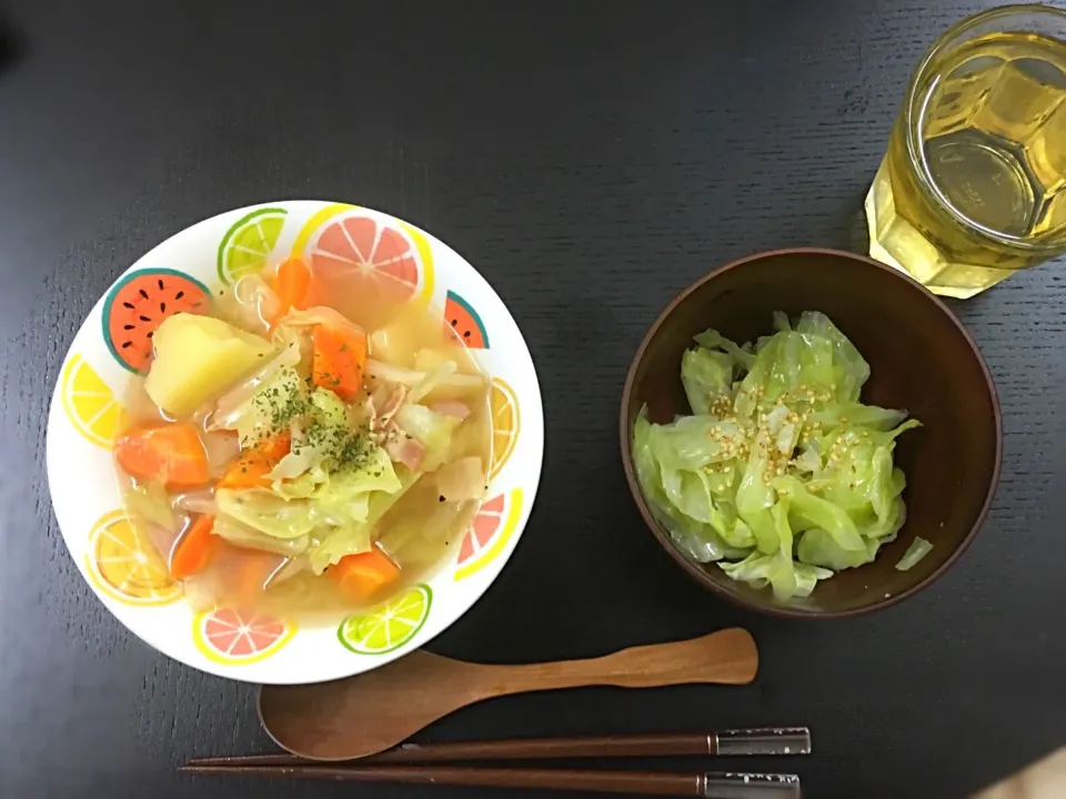 野菜たっぷりポトフとキャベツのナムル|まゆげさん