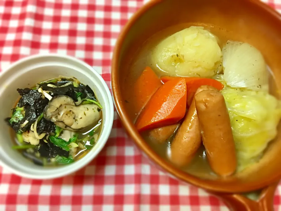 ごろごろポトフとカキ海苔和え|こぼるさん