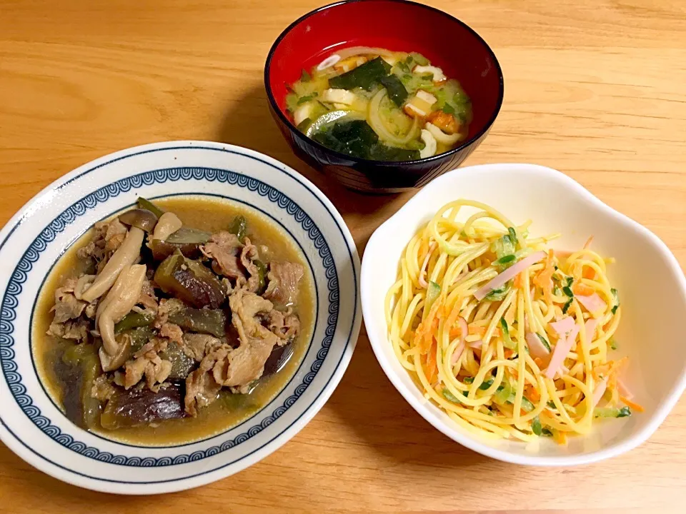 豚肉と茄子の味噌煮⭐️パスタサラダ⭐️具沢山味噌煮|ほなさん