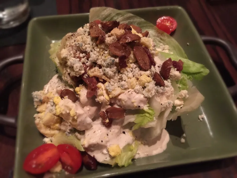 Snapdishの料理写真:Wedge Salad with Bacon Lardon, Smoked Egg, Grape Tomatoes, Boiled Peanuts and Blue Cheese Dressing|Kkartsさん