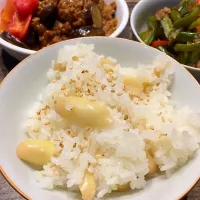 Snapdishの料理写真:落花生が採れたので落花生ごはん。栗おこわみたいな味わい。|kakanekoさん