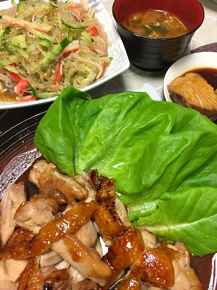 鶏肉のパリパリ照り焼き☆ぶりの照り焼き☆春雨サラダ|MEGUMIさん