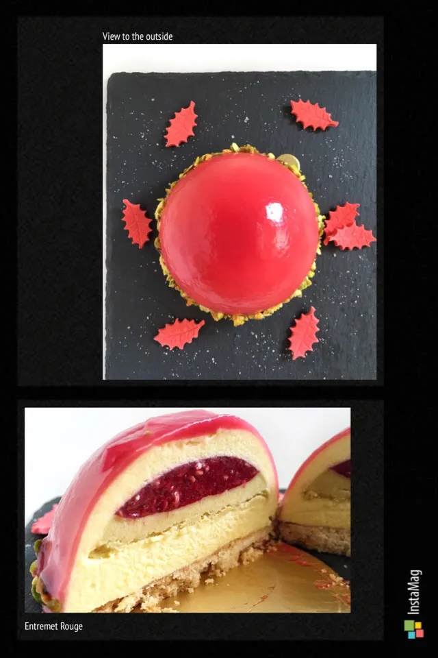 Mango Raspberry entremet - sable Breton base, mango mousse, raspberry gelée, mango cremeux|coxiella24さん