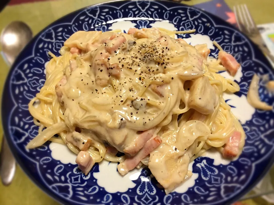 ベーコンと筍の濃厚クリームソースパスタ|GourmandsCuisineさん