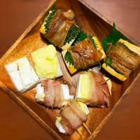 Snapdishの料理写真:はんぺんとチーズ焼きと豚肉の豆腐しそ巻き|40penusさん