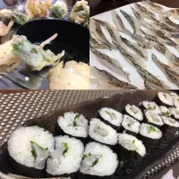 Snapdishの料理写真:太刀魚の天ぷら、細巻き、炙り。|miemieさん