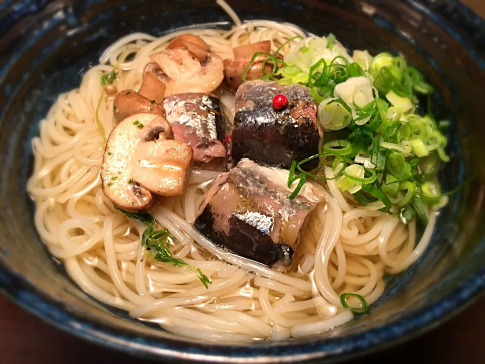 秋刀魚のなんちゃってコンフィ温めん3|半田手延べそうめんの店 阿波や壱兆さん