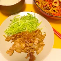 Snapdishの料理写真:生姜焼きときんぴらごぼう|えりかさん