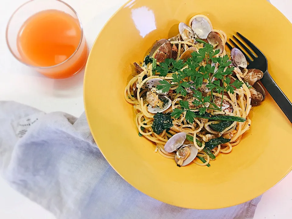 アサリとほうれん草のクリームパスタ🐚🌿|welcomeizumiさん