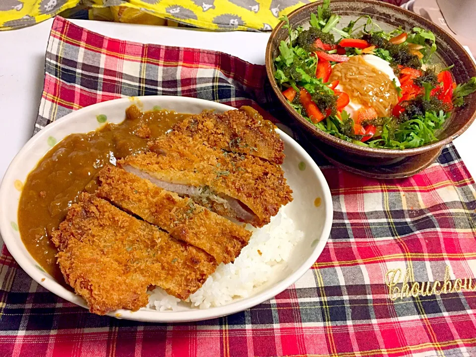 今夜の為に…前日仕込みのカツカレー   海ぶどうと豆腐の春菊サラダ|石川洋子さん