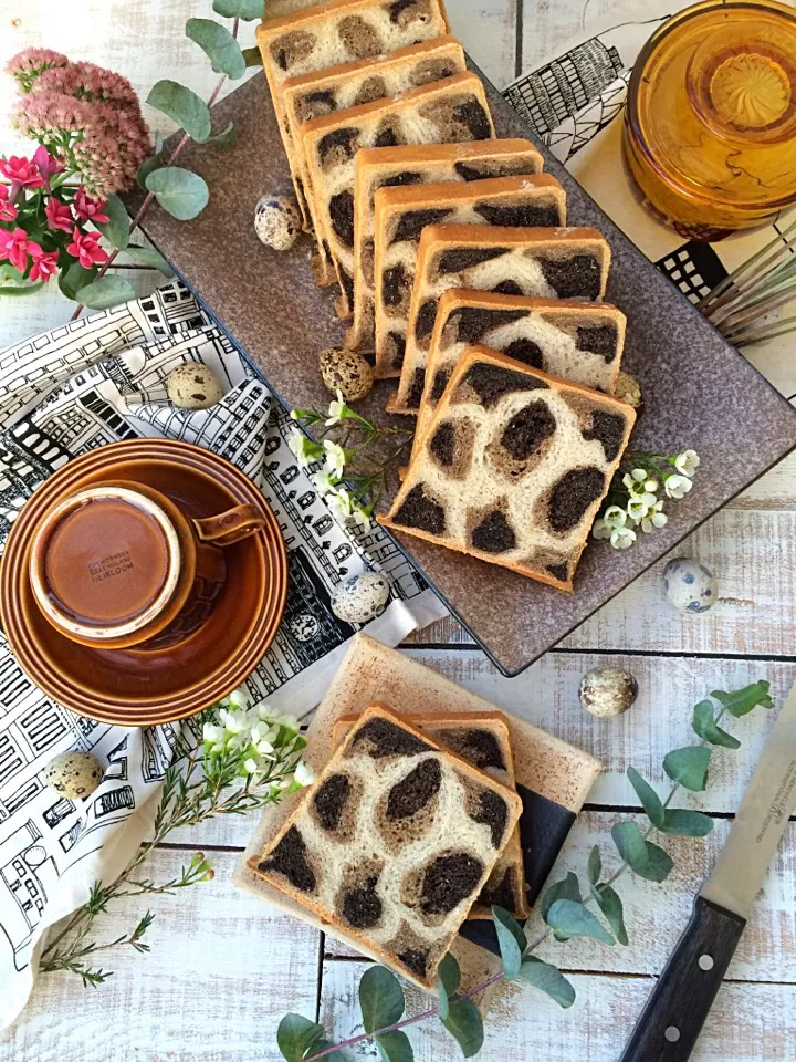 Leopard print soymilk loaf🐆 ⋆Soy milk ⋆Mocha ⋆Black cocoa|⋆͛*͛wandering.cat⋆͛*͛さん