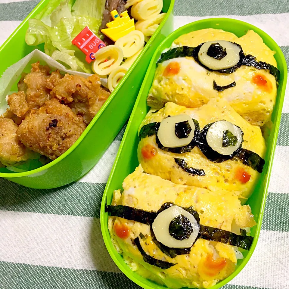 Snapdishの料理写真:ぎゅうぎゅうミニオン弁当|おさつさん