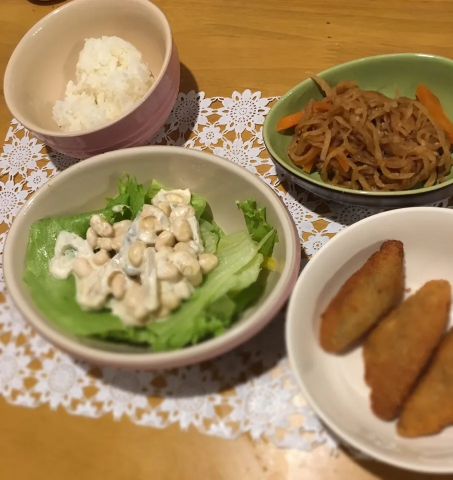 ホッケフライ
レンコンと豆サラダ
切り干し大根|えりさん