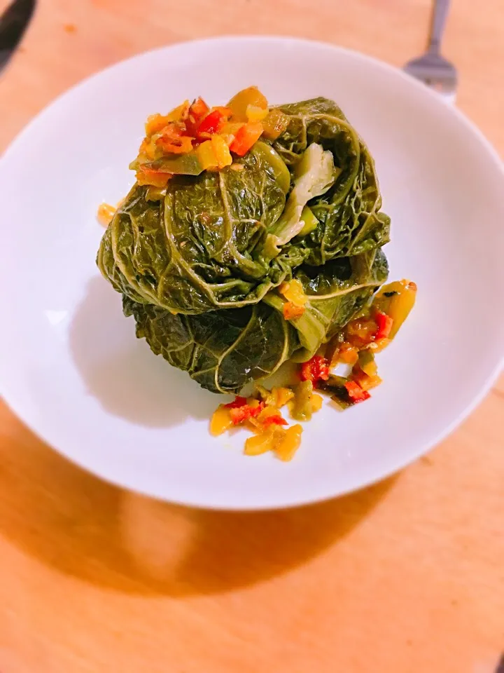 Cabbages rolls with found beef filling and red and yellow pepperoni|💕🌸Tilek Darastrix🌸💕さん