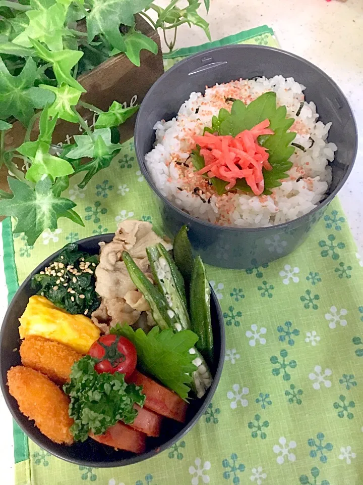 Snapdishの料理写真:高校男子弁当🏉
✴︎豚肉とオクラの塩炒め
✴︎卵焼き
✴︎ほうれん草おひたし
✴︎魚フライ|emisanさん