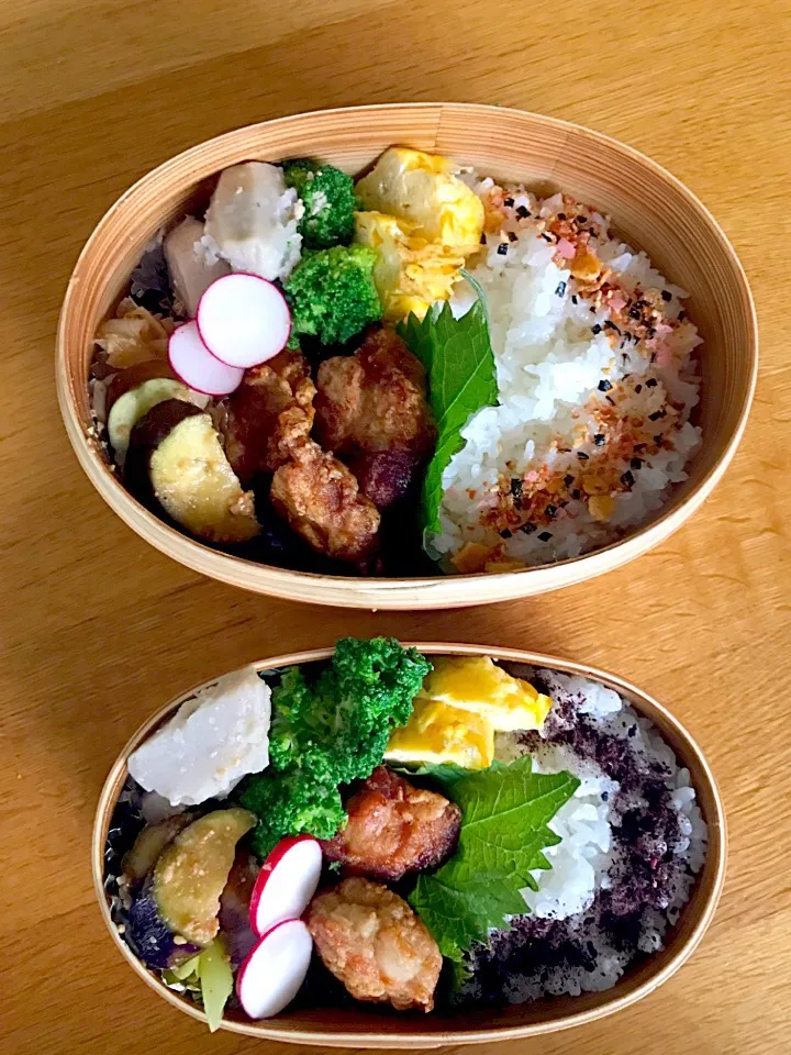 今日の夫婦お弁当🤗
里芋とブロッコリーの煮物、唐揚げ、ネギとナスの胡麻味噌和え🎶|5ネコママさん