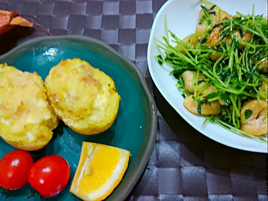 マッシュポテトインポテト😍むね肉と豆苗炒め|たえさん