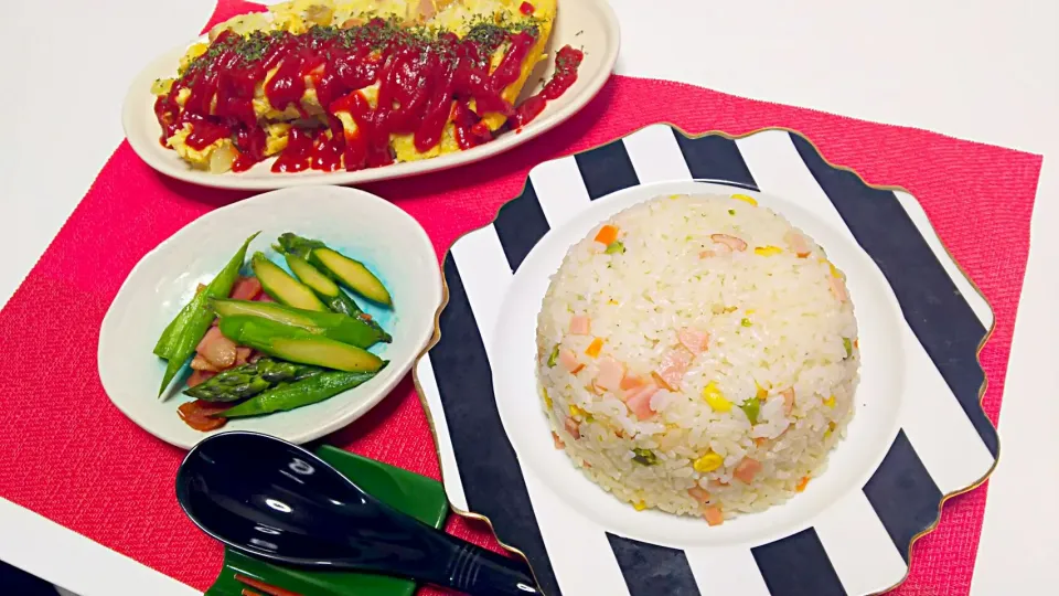 ☆炊飯器ピラフ☆スパニッシュオムレツ☆アスパラベーコン|わかなさん