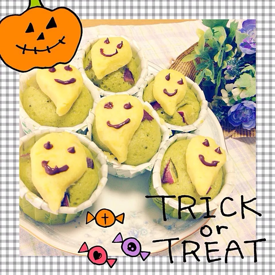 抹茶のさつまいも蒸しパン🍠      👻👿ハロウィン🎃バージョン|えいぽんさん