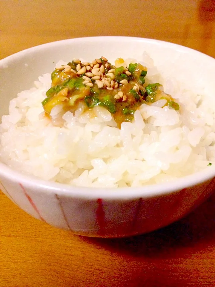 ネギ味噌のせご飯🍚鯖の味噌煮の〆はコレでね。|まいりさん