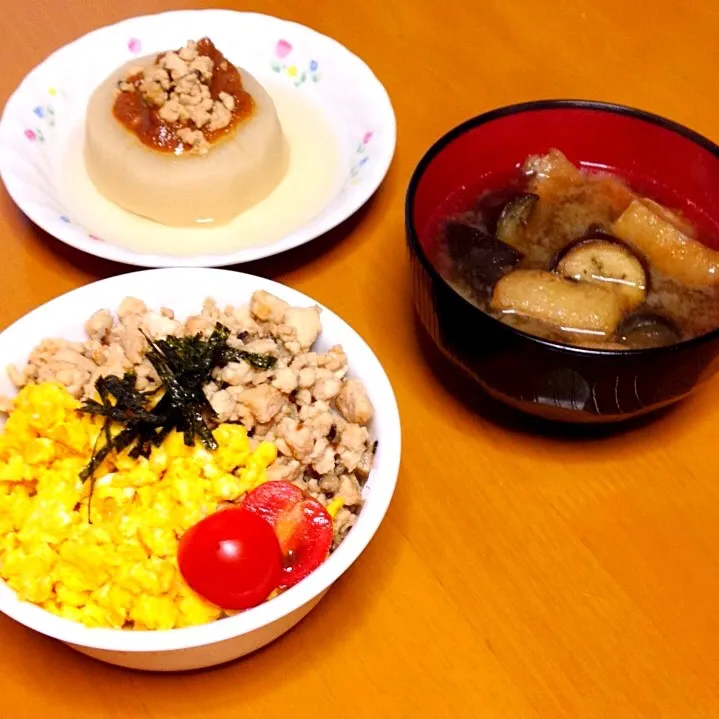 Snapdishの料理写真:2色のそぼろ丼|ぺこりっちさん