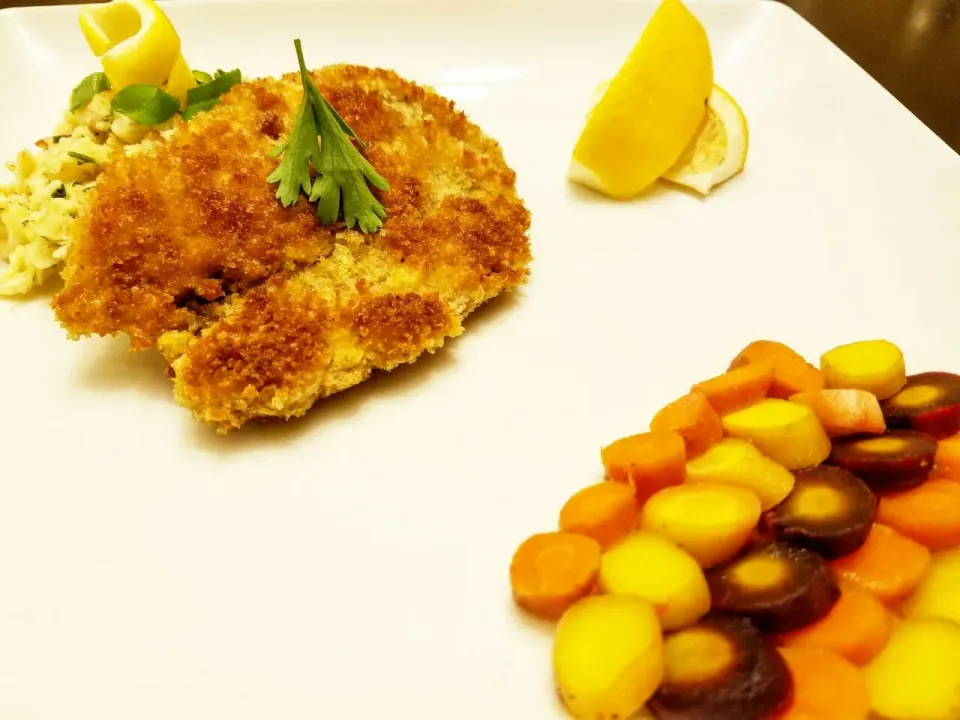 Wienerschnitzel & Spaetzle w/ Pan Roasted Tricolor Carrot|Chef Cam Wolfeさん