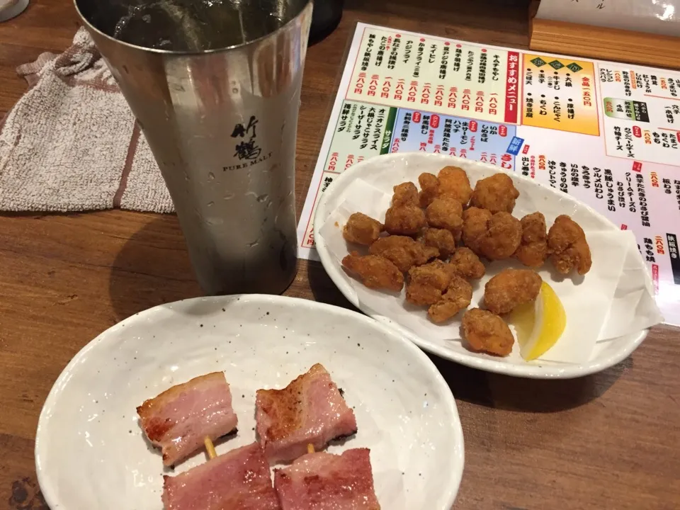 Snapdishの料理写真:竹鶴に合わせた、軟骨とベーコン串|Kojiさん