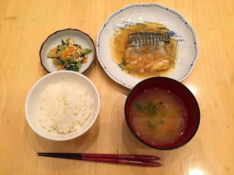 鯖の味噌煮
青梗菜の白和え
味噌汁|野上真理子さん