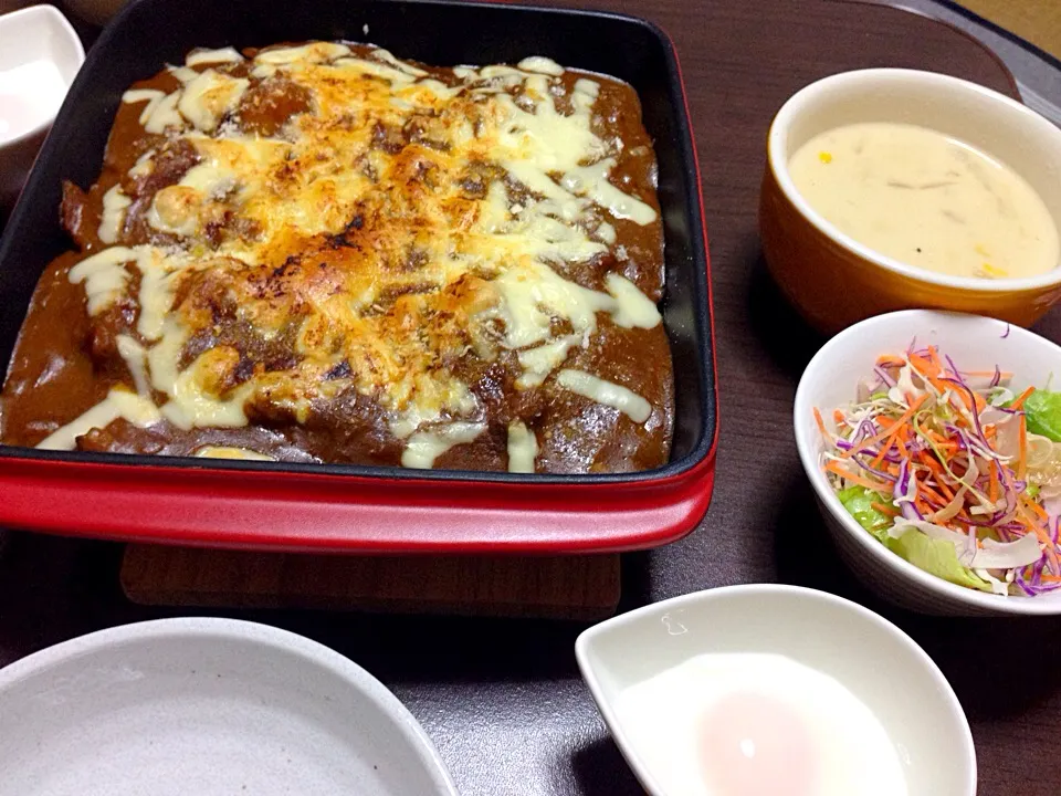 焼きカレーとコーンスープ|こんこんさん