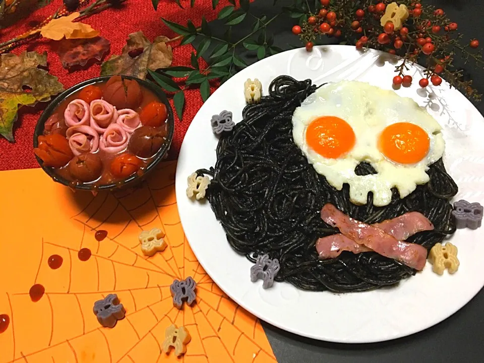 ✨🎃HAPPY HALLOWEEN!🎃イカスミソーススパゲッティ&トマトスープ🎃✨|🌺Sanntina🌺さん