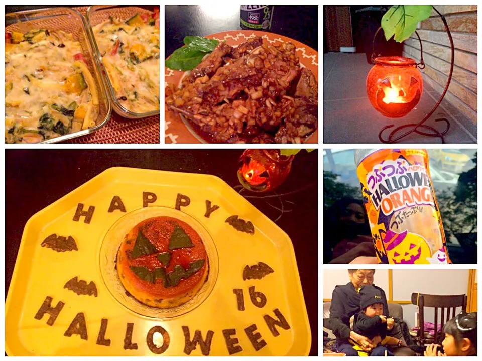 Halloween Dinner by mom🍴ﾁｷﾝと南瓜のｸﾞﾗﾀﾝ･我が家のBBQｽﾍﾟｱﾘﾌﾞ|🌈Ami🍻さん