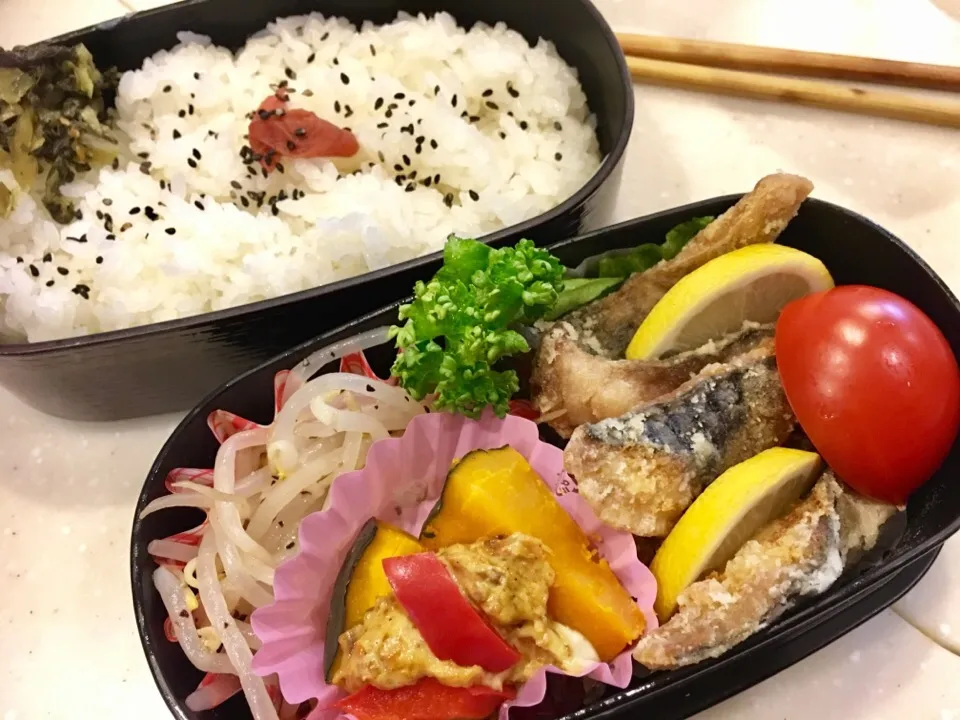 Snapdishの料理写真:鯖の塩唐揚げ弁当
もやしナムルと温野菜カレーマヨ|大久保 掬恵さん