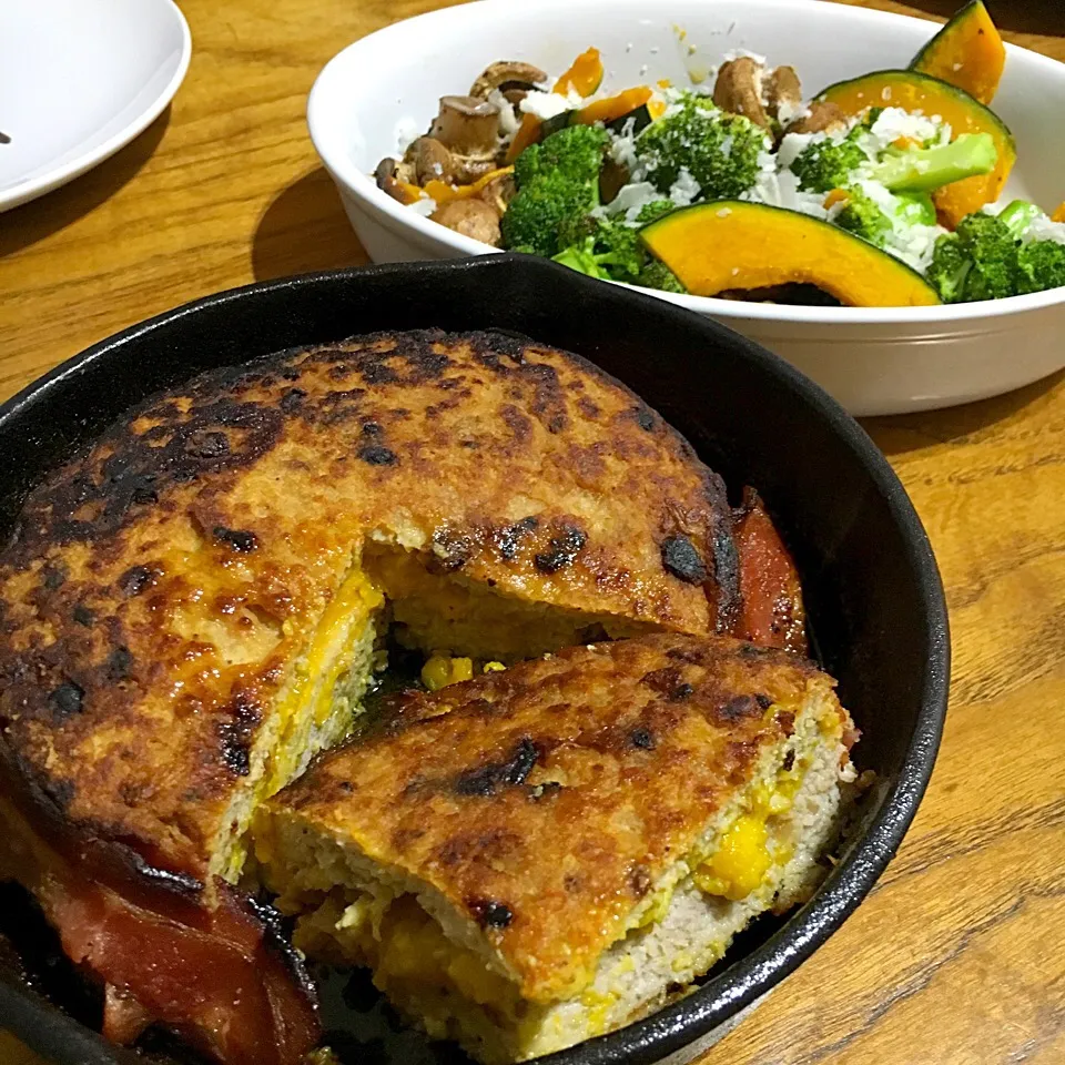 かぼちゃクリーム入りハンバーグ&温野菜のマリネ|seiko Oさん