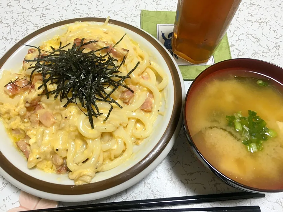 明太カルボナーラうどん|ばんびさん