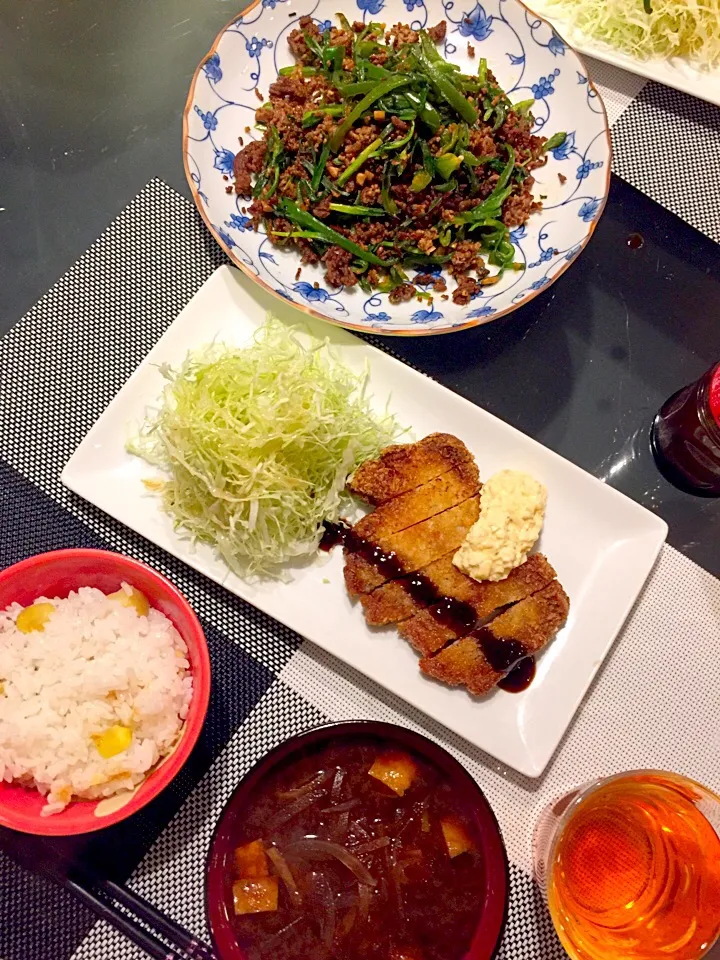 夕飯、トンカツ|ちいこさん