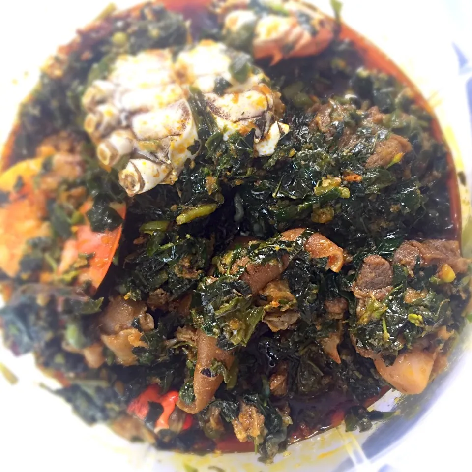 Edinkainkong soup also known as vegetable soup, usually eaten with starchy meals (Nigerian fish)|Nancy Emenalomさん